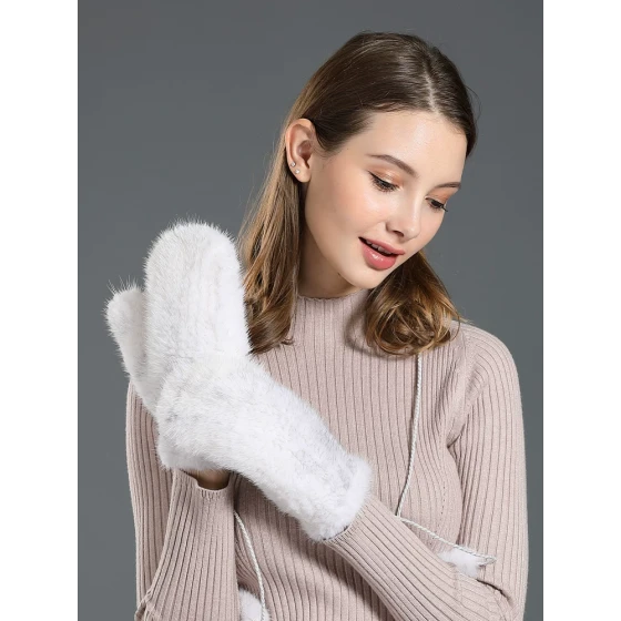 Mink fur warm and densely elastic mittens