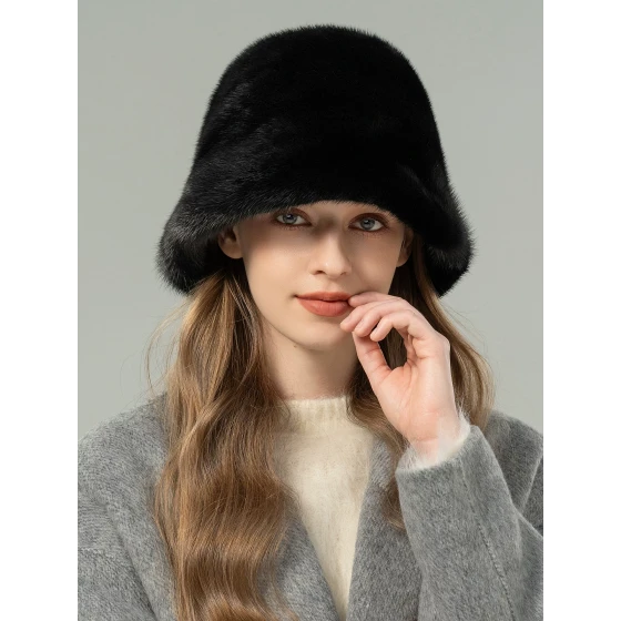 Whole Mink Fur Hat: Stylish & Versatile Bucket Hat