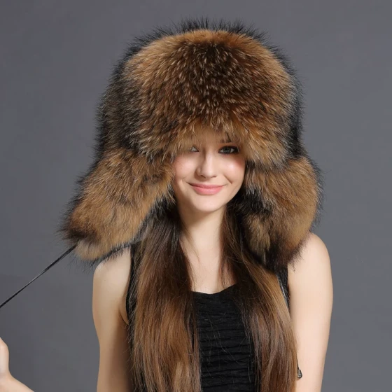 Winter warm raccoon fur hats for men and women, couples