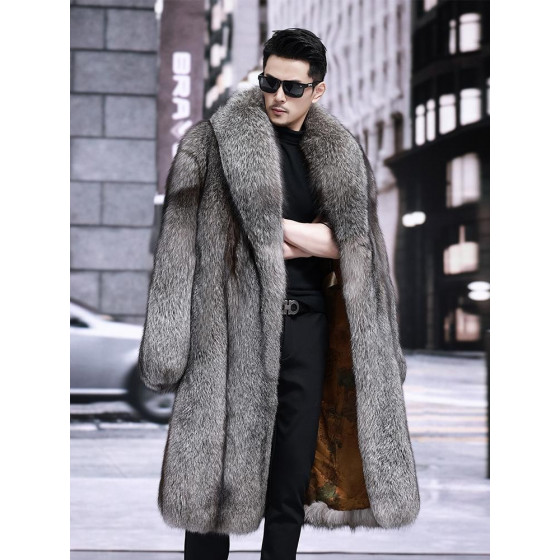 Long silver-blue fox fur coat