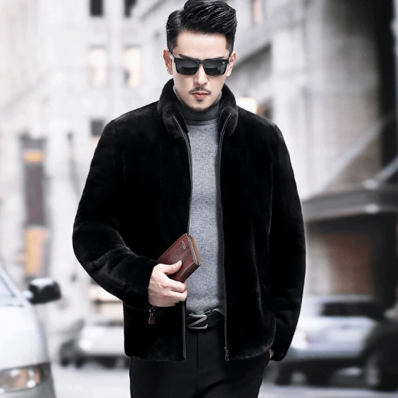 Blackglama Stand Collar Casual Fashion Mink Jacket