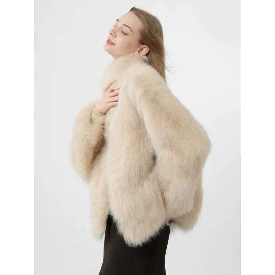 Youthful-Style Stand-Collar Fur Coat — Imported Fox Belly Fur Outerwear