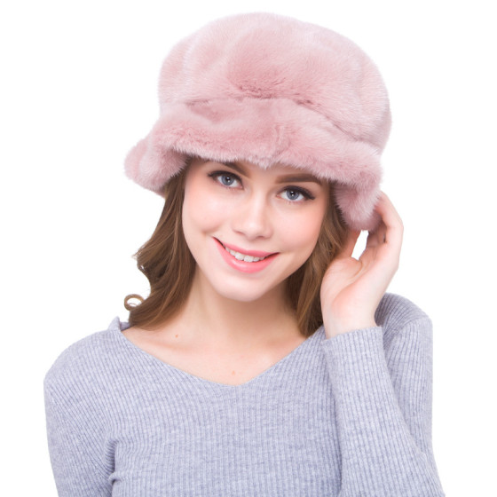 Genuine Mink Fur Soft Hat with Folded Cuff and Ear Flaps