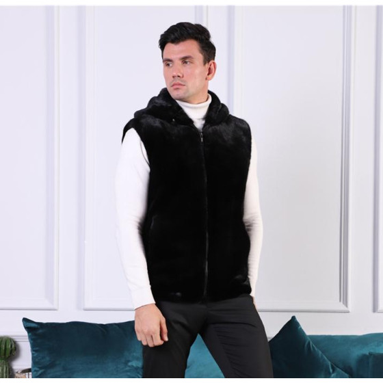 New Men's Blackglama Mink Vest – Versatile, Stylish Casual Wear Crafted from Premium Whole Mink Pelts