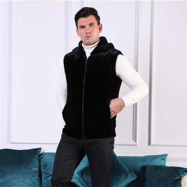 New Men's Blackglama Mink Vest – Versatile, Stylish Casual Wear Crafted from Premium Whole Mink Pelts