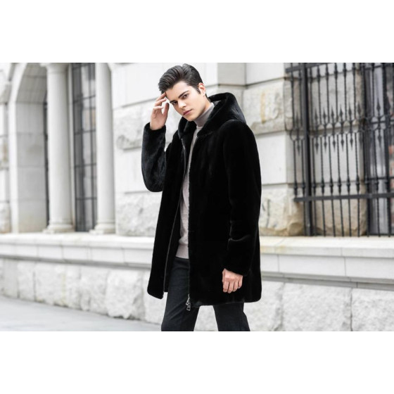 Blackglama Men's Natural Mink Fur Coat – Mid-Length, Casual Style