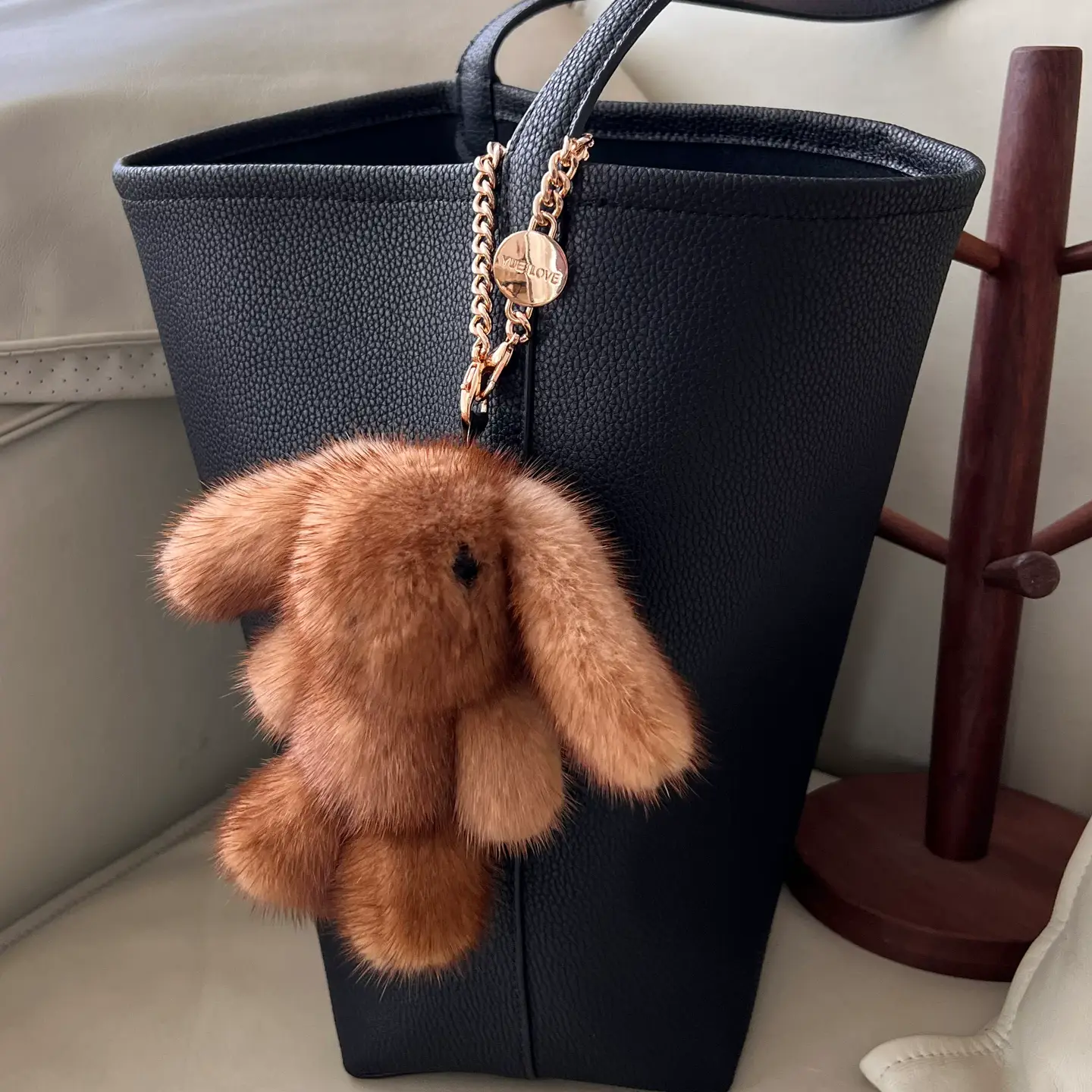 Cute Genuine Mink Fur Bunny Bag Charm – Real Mink Fur Plush Rabbit Keychain, Car Hanging Accessory