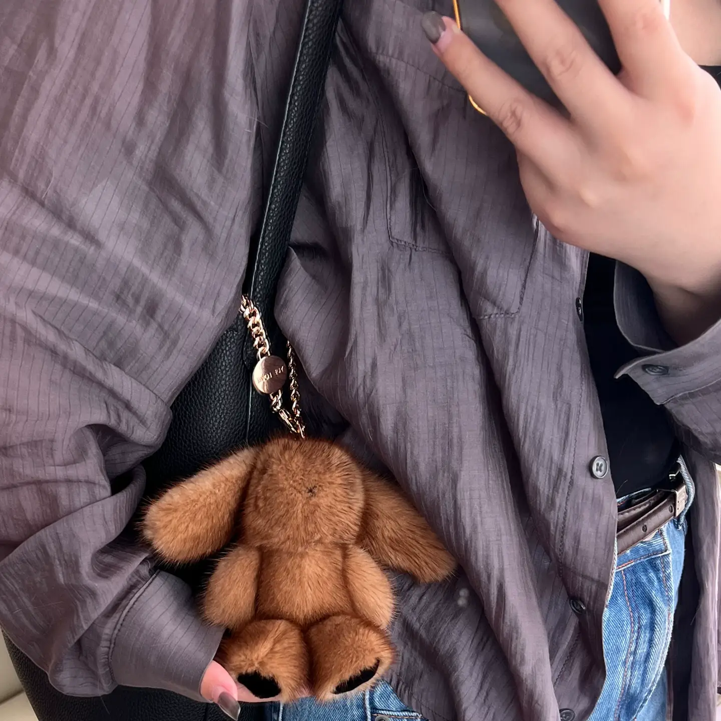 Cute Genuine Mink Fur Bunny Bag Charm – Real Mink Fur Plush Rabbit Keychain, Car Hanging Accessory