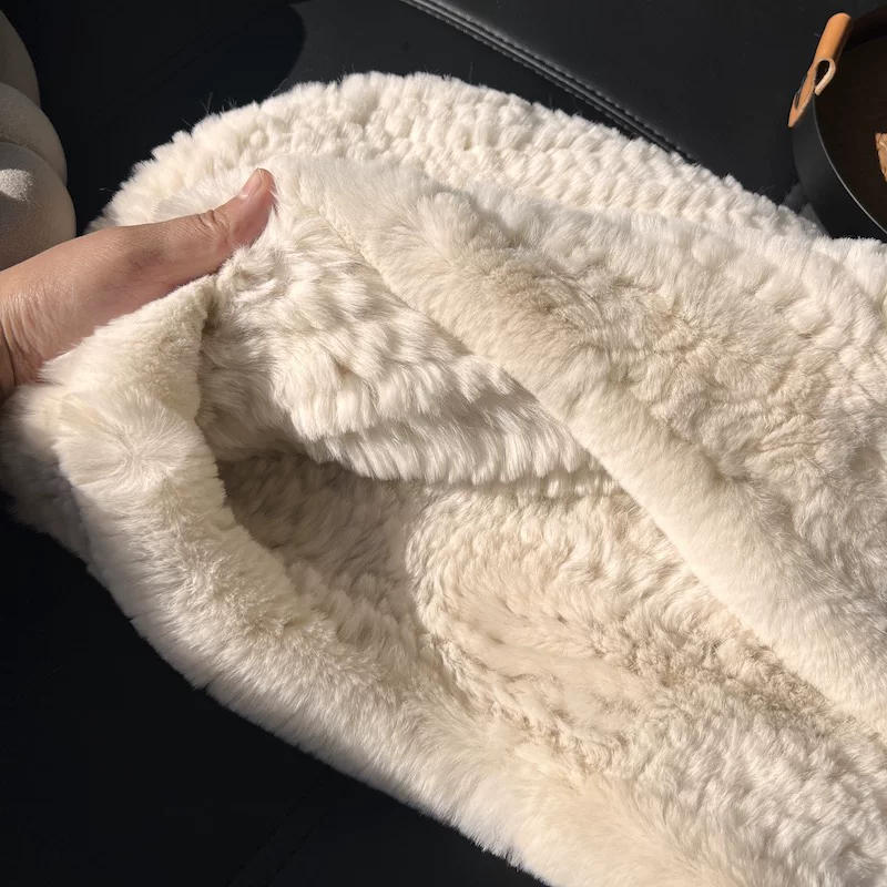 Women’s Rex Rabbit Fur Hat and Scarf in One, Thick Double-Sided Plush Winter Snow Hat with Ear Covers, Warm and Cozy Neck Warmer