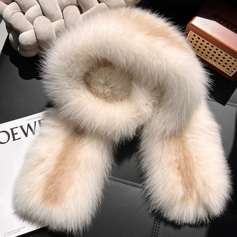 Women's Long Fox Fur Scarf – Soft, Warm Winter Fur Wrap for Neck