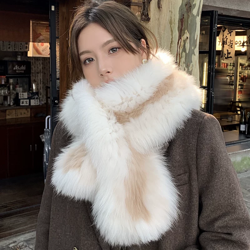 Women's Long Fox Fur Scarf – Soft, Warm Winter Fur Wrap for Neck