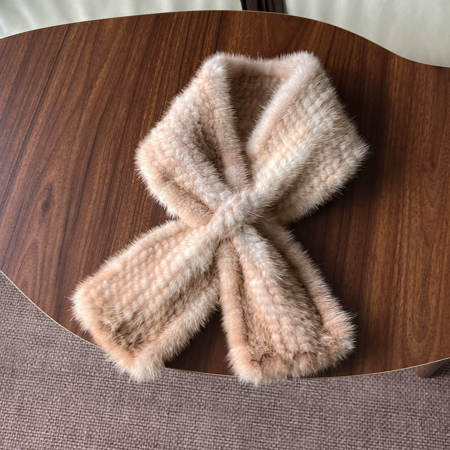 Genuine Mink Fur Knitted Double-Sided Scarf for Women – Soft, Warm, Stylish Winter Cross-Over Neck Wrap