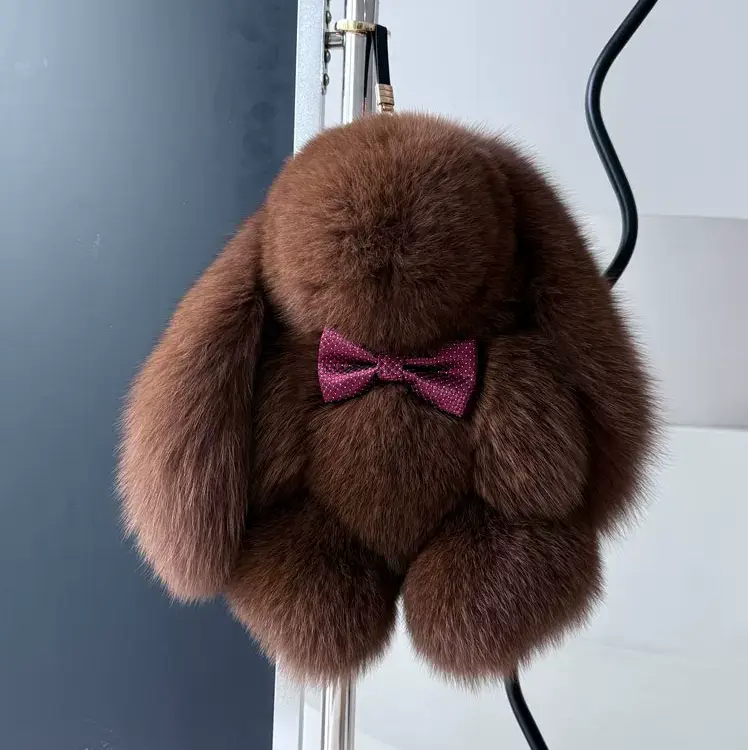 Fox Fur Bunny Bag Charm – Cute Large Rabbit-Shaped Fur Keychain, Luxury Gift & Backpack Accessory