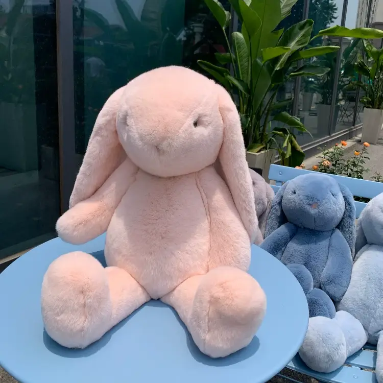 Large Real Rex Rabbit Fur Plush Bunny Toy – Cute Lop-Eared Rabbit Stuffed Animal, Cuddly Sleep Companion, Gift for Girls and Kids