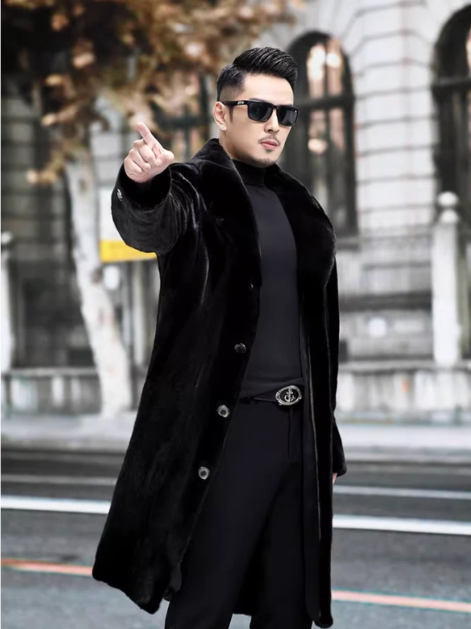 Men's Stylish Blackglama Mink Coat – Mid-Length with Suit-Style Collar