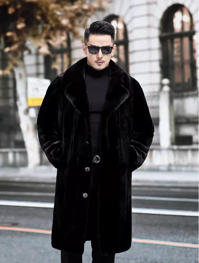 Men's Stylish Blackglama Mink Coat – Mid-Length with Suit-Style Collar
