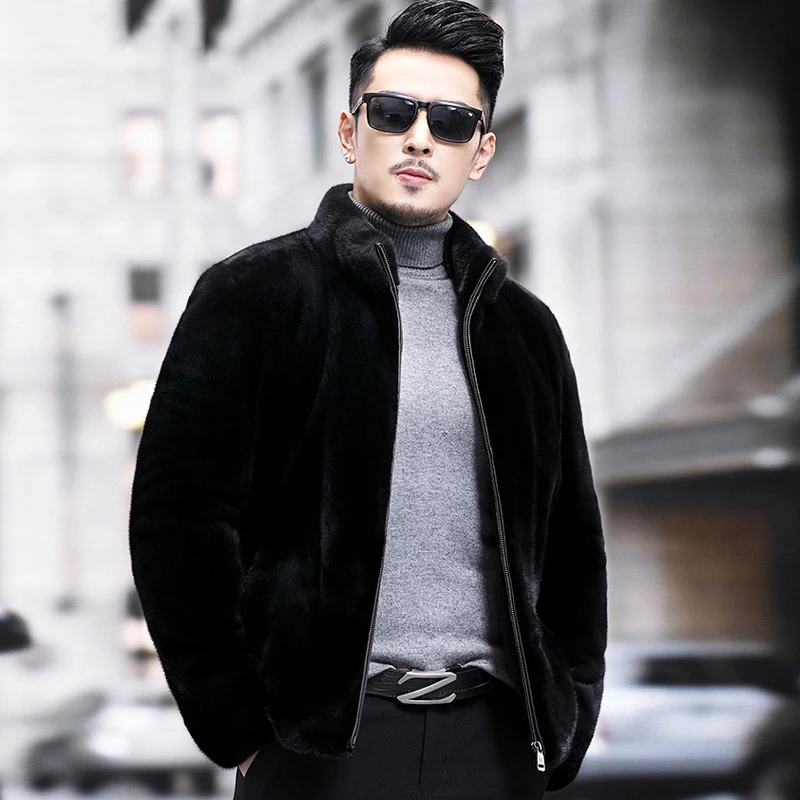 Premium Blackglama Men's Casual Mink Fur Jacket – Stylish Stand-Collar Winter Outerwear