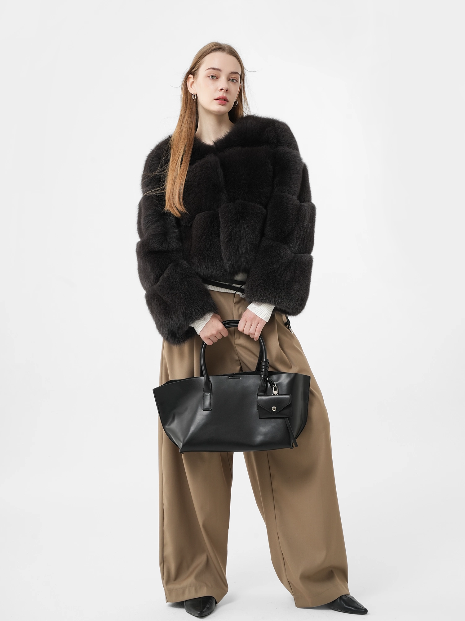 Classic youthful short-style full-pelt fox fur coat
